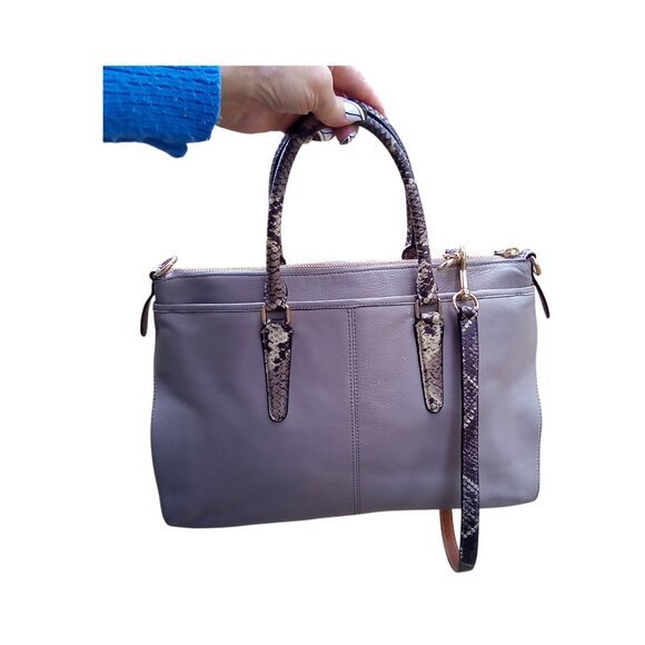 Coach Morgan Satchel in Grey Color blocked Pebble leather🍑phython handles COA - Picture 2 of 4